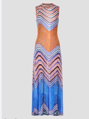 Ulla Johnson Blue & Orange Chevron Maxi Dress